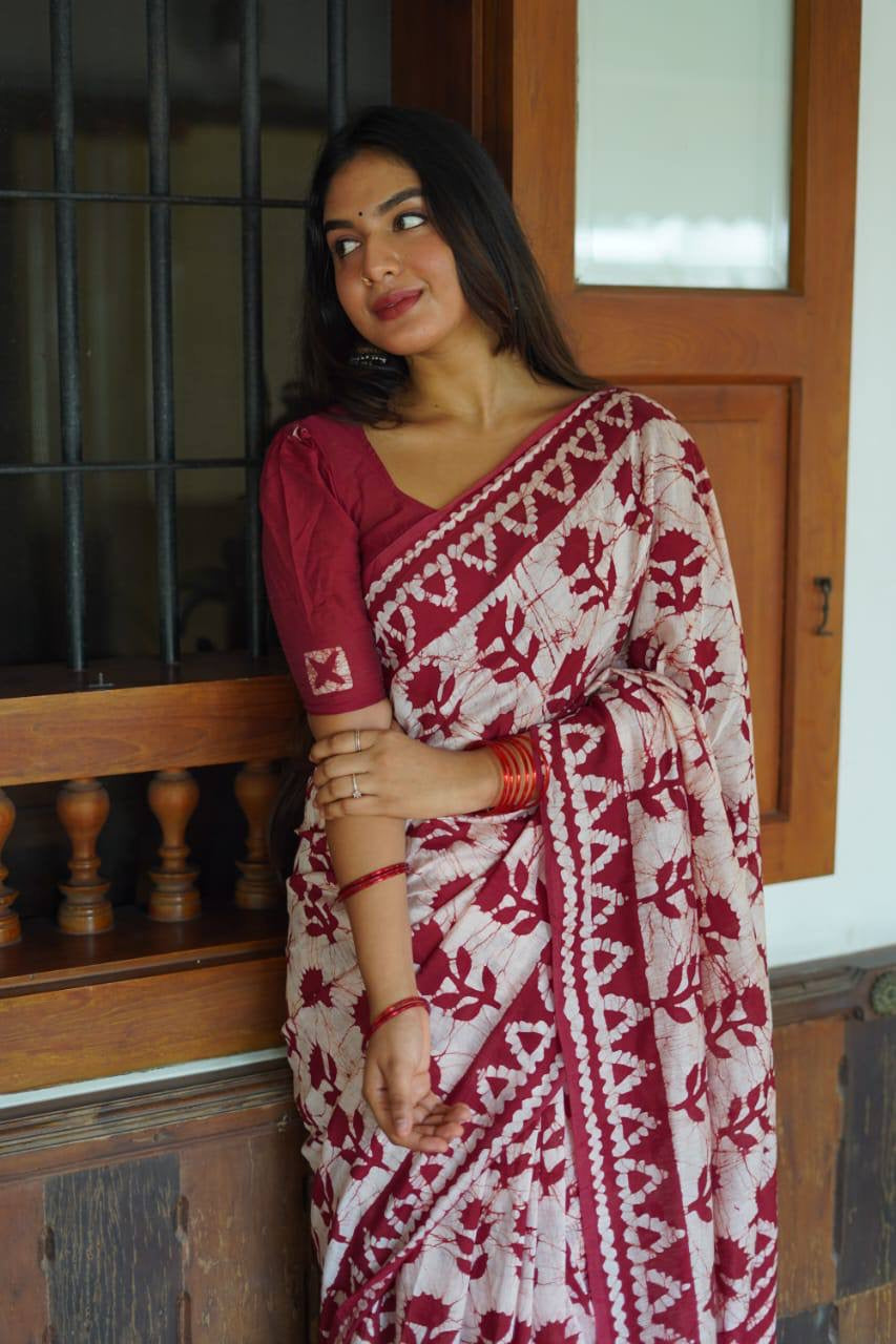 Chanderi Cotton Saree with Block Prints