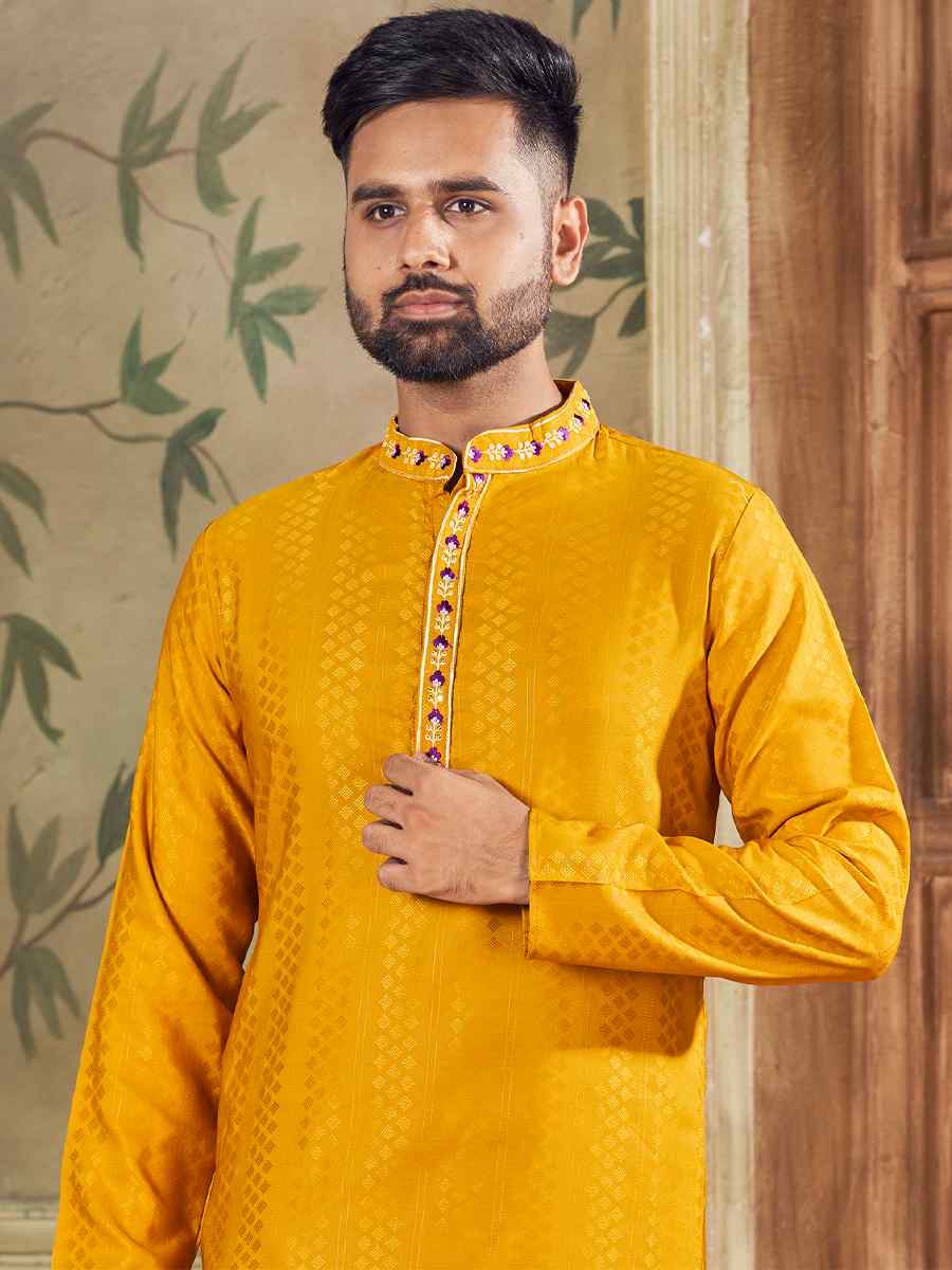 Anantam Mustard Yellow Pure Viscose Embroidered Kurta Set