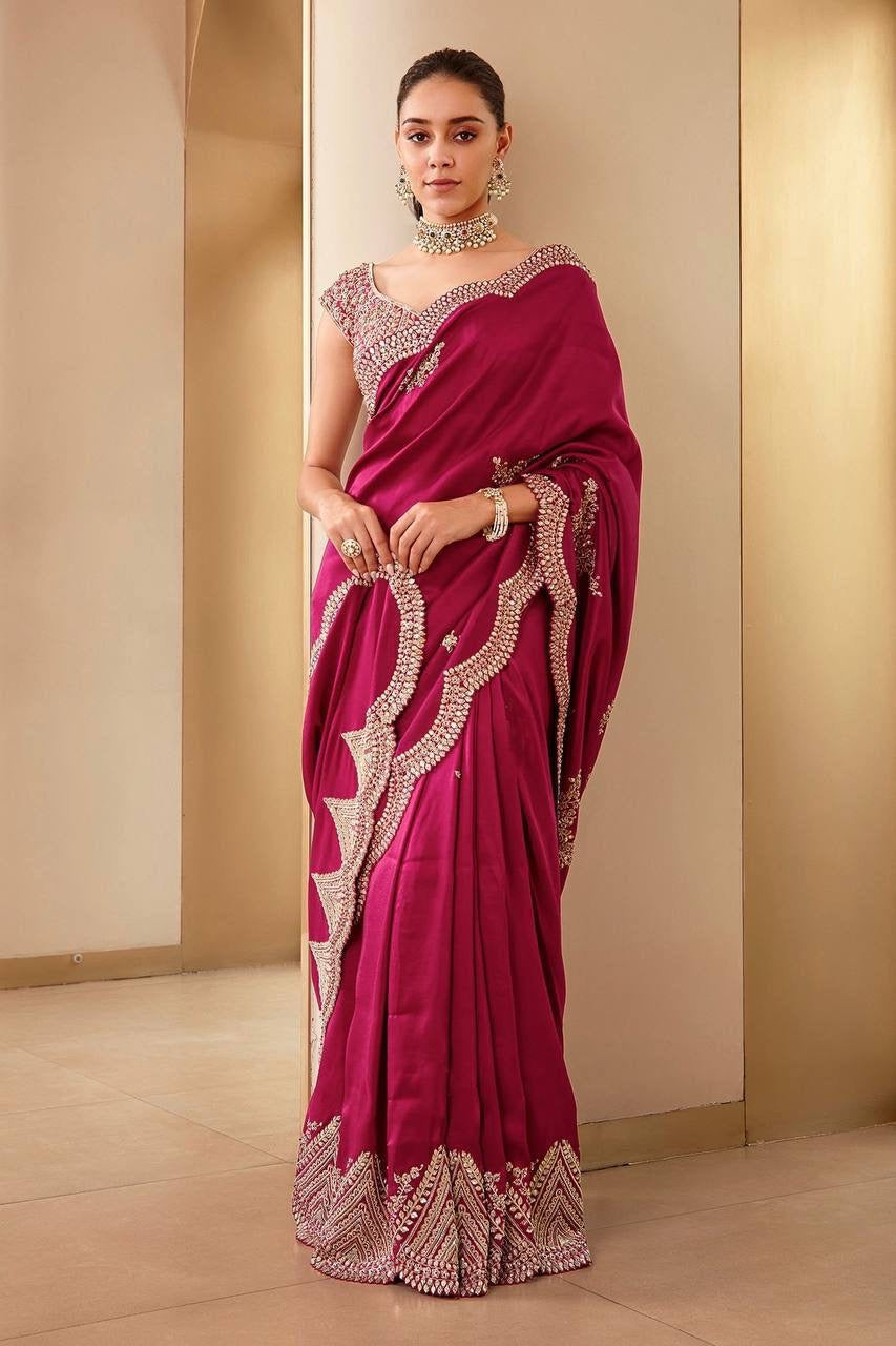 Ruby Red Soft Vichitra Saree