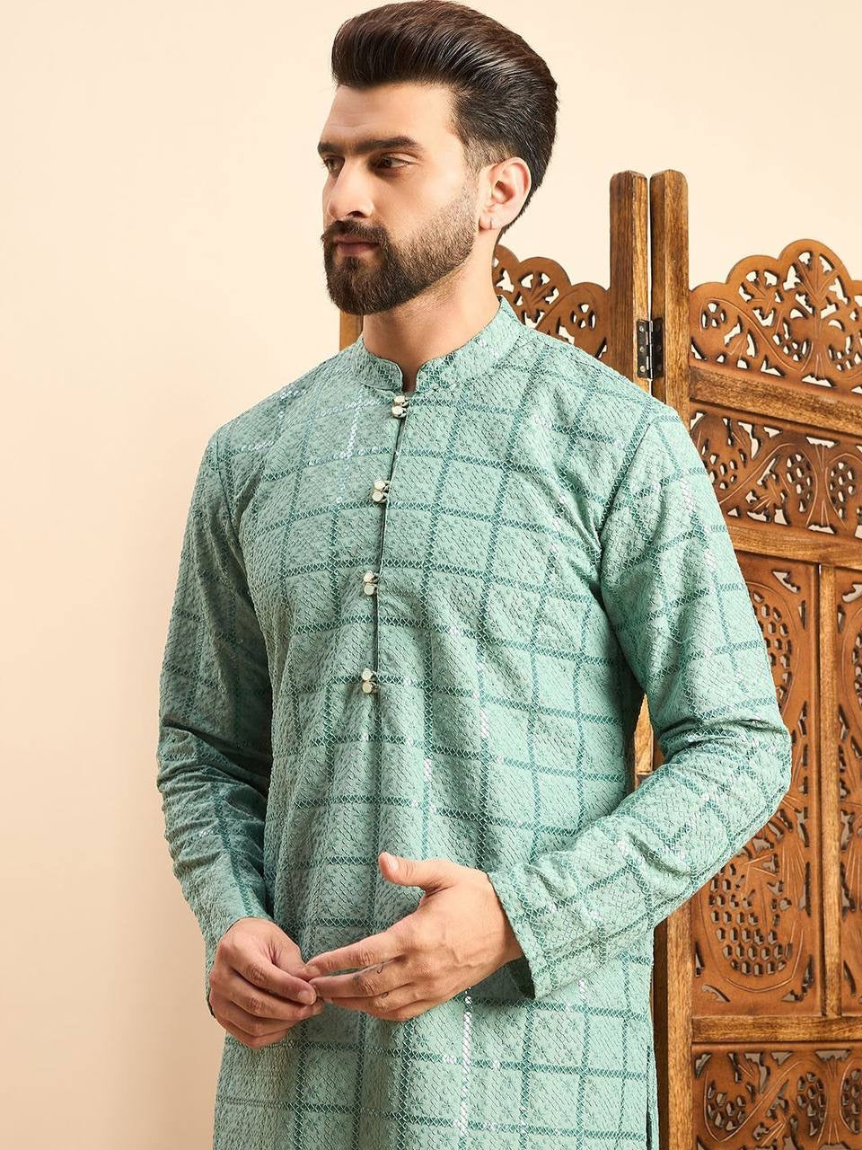 Sea Green Embroidered Straight Kurta for Festive Season