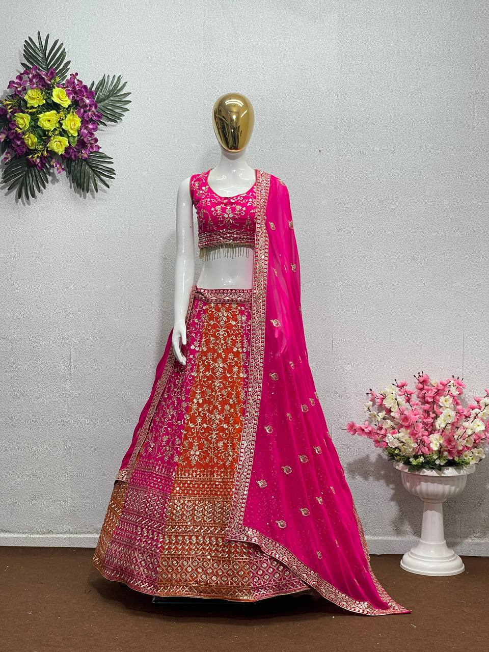 Pink Faux Georgette Lehenga set