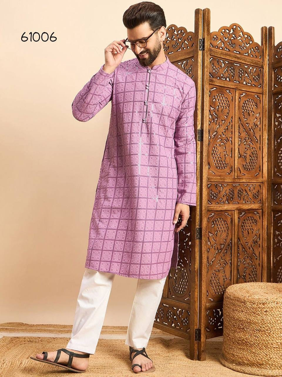 Lavender Embroidered Ethnic Wear  Kurta