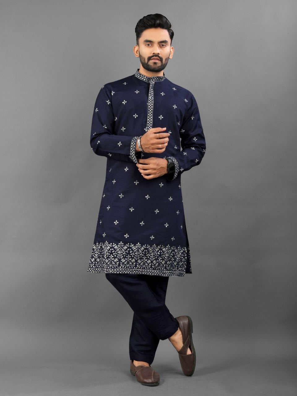 Hridaan Blue Embroidered Kurta Set