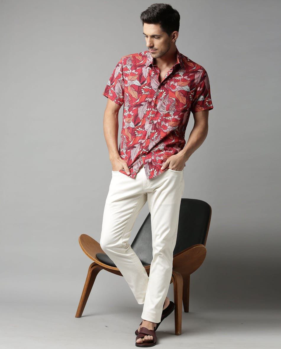 Men Short Sleeve Shirt- Floral Print