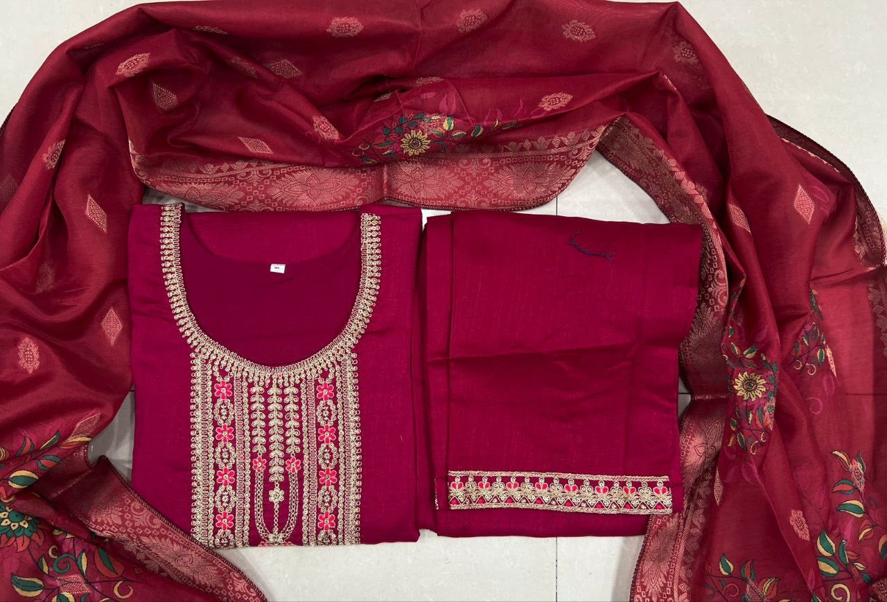 Red Vichitra Kurti Set