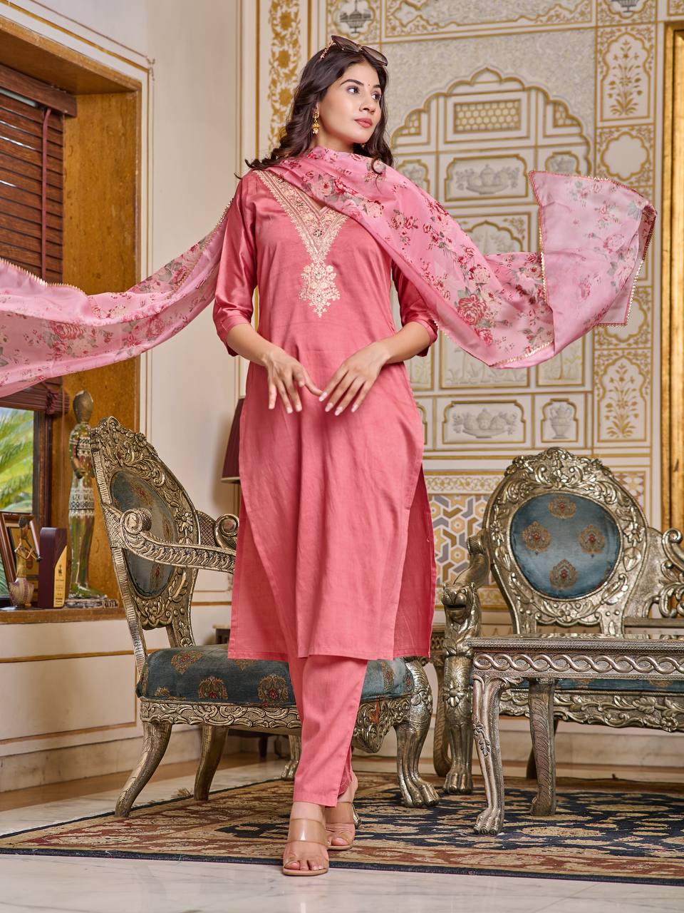 Pink Color Readymade Kurti Set