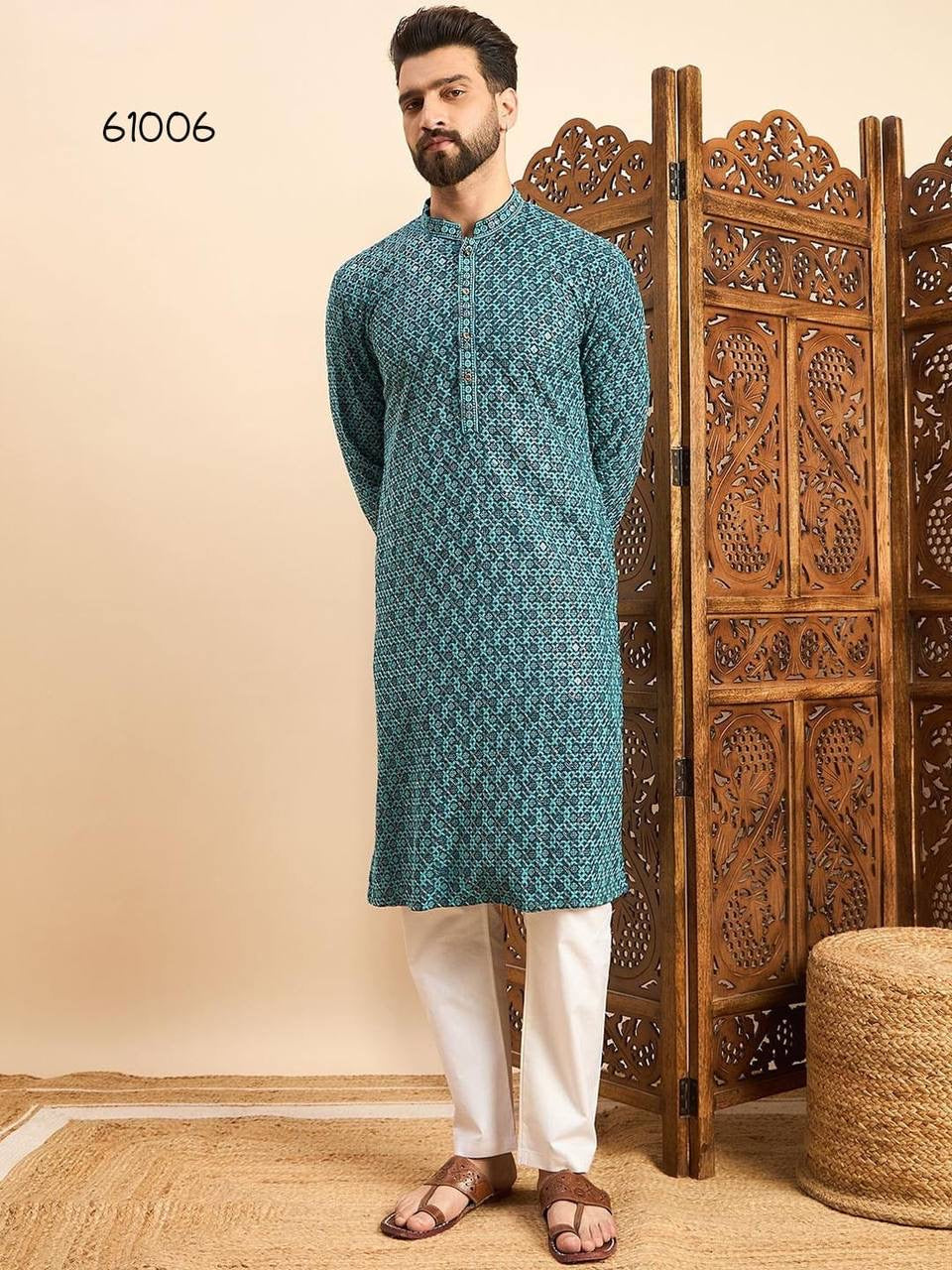 Teal Blue Chikankari Straight Kurta