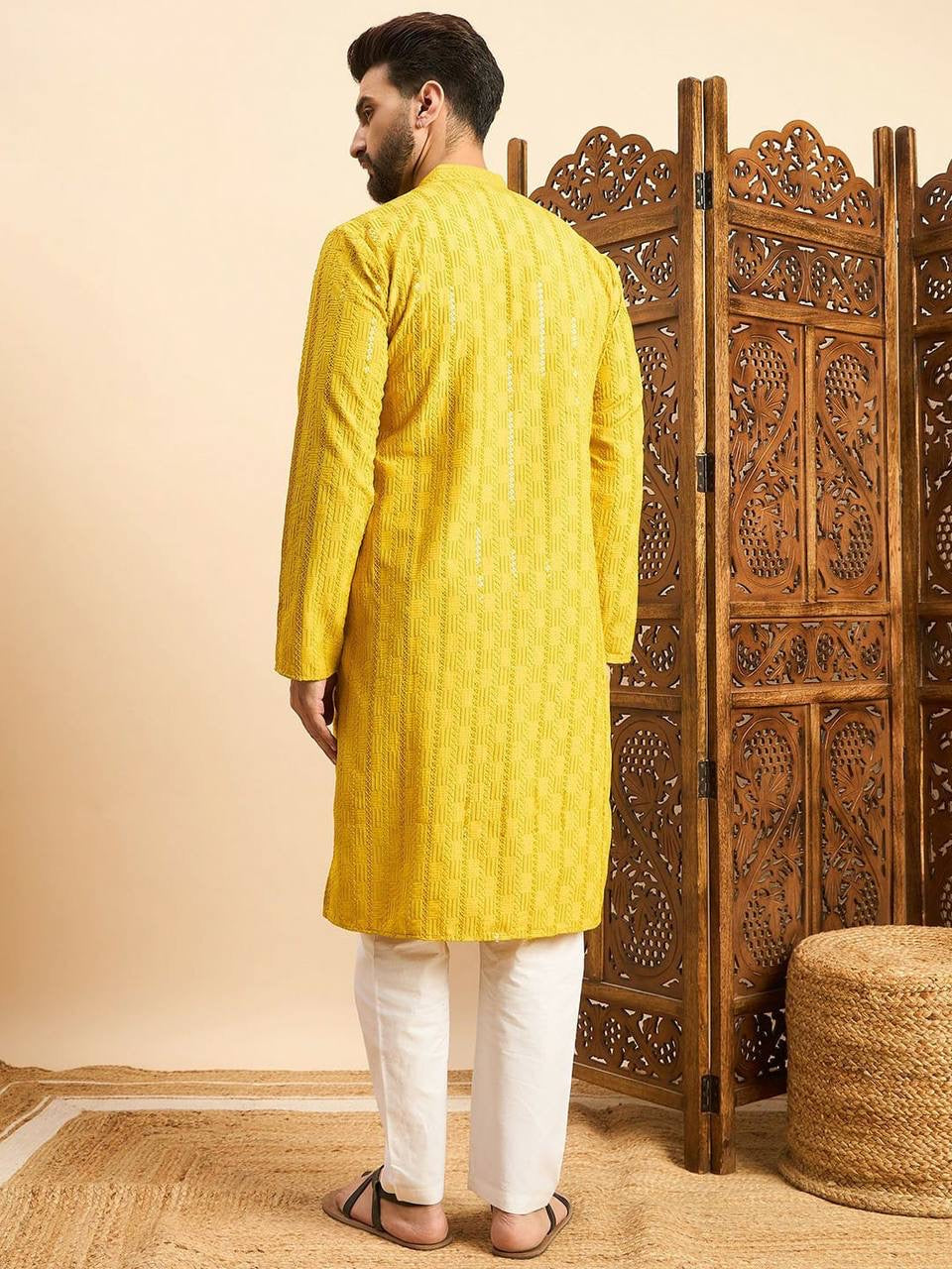 Yellow Rayon Kurta with Sequins Work