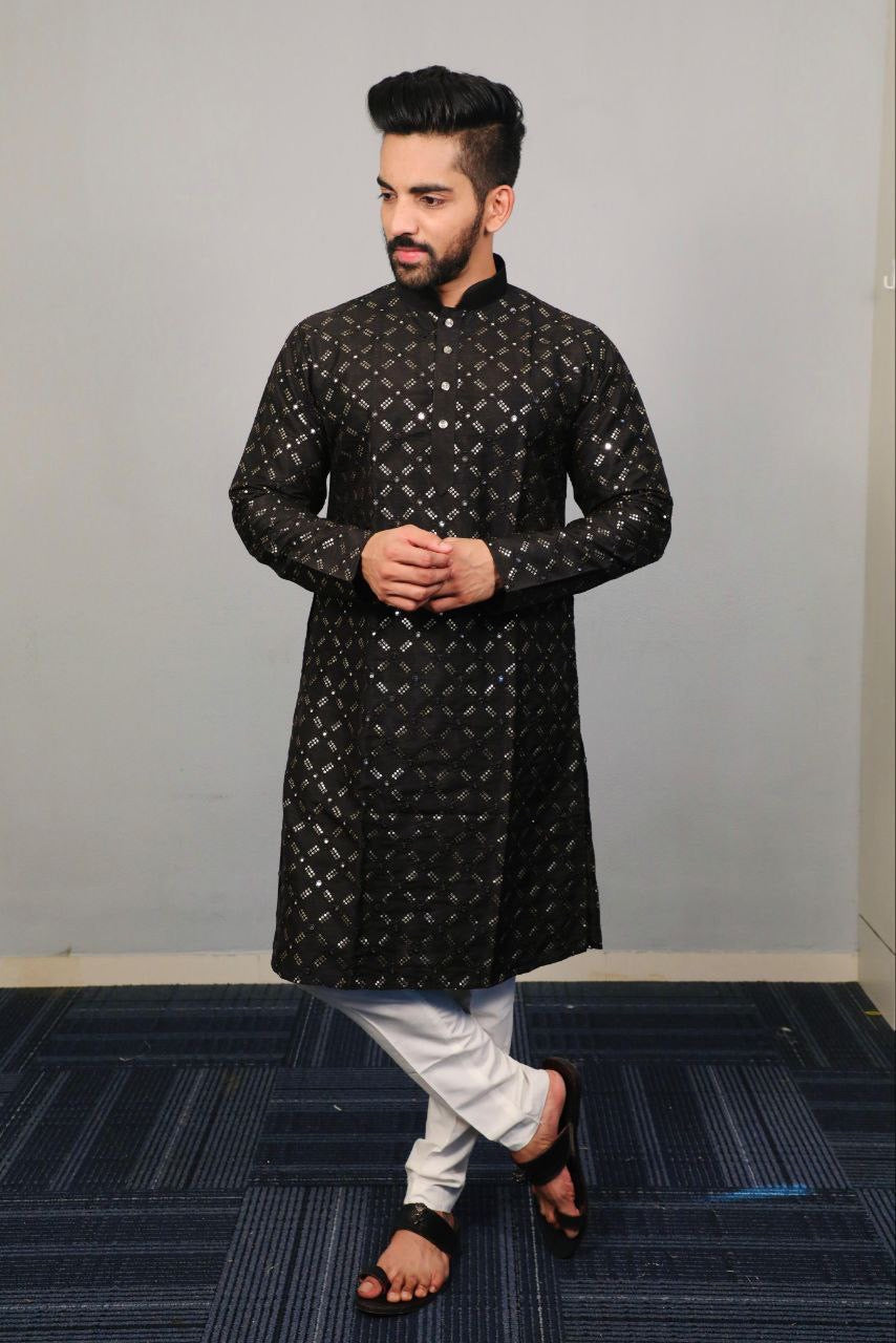 Men Mirror work Kurta with Pajamas