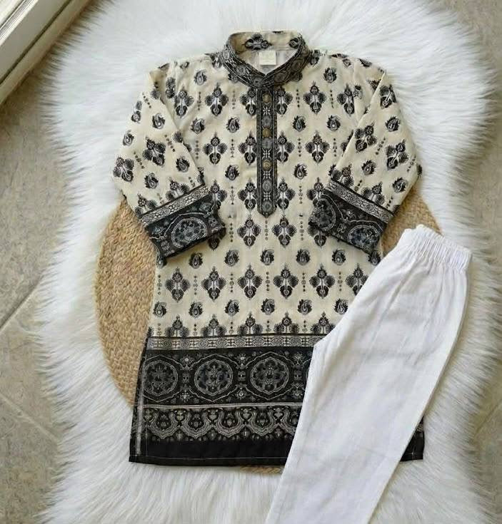 Boys’ Paisley Border Printed Kurta & Pants Set