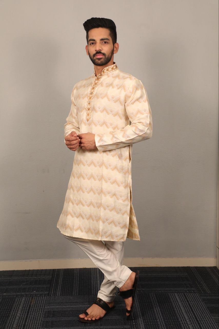 Ishaan Men’s Soft Jacquard Silk Kurta with Pants