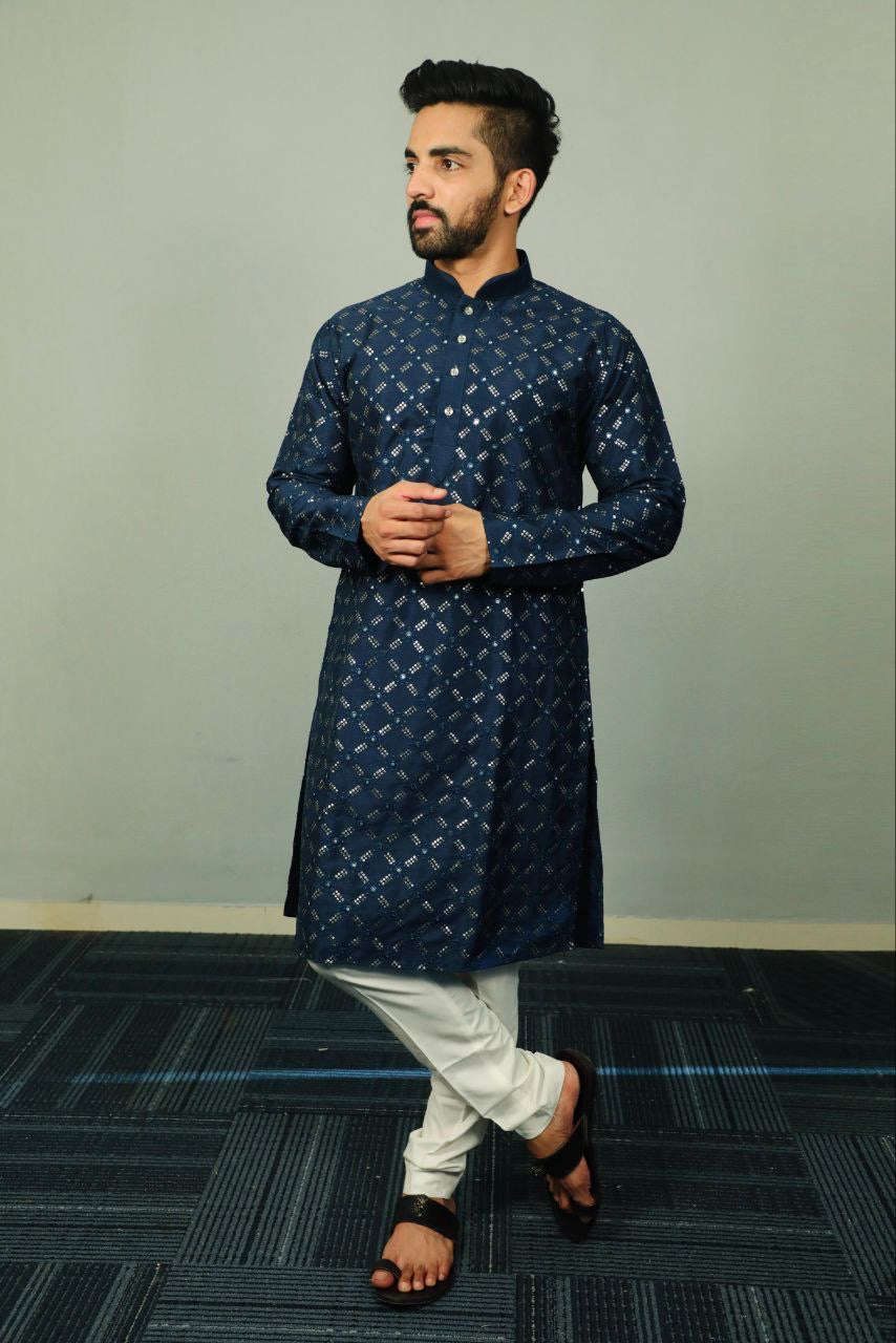 Men Mirror work Kurta with Pajamas