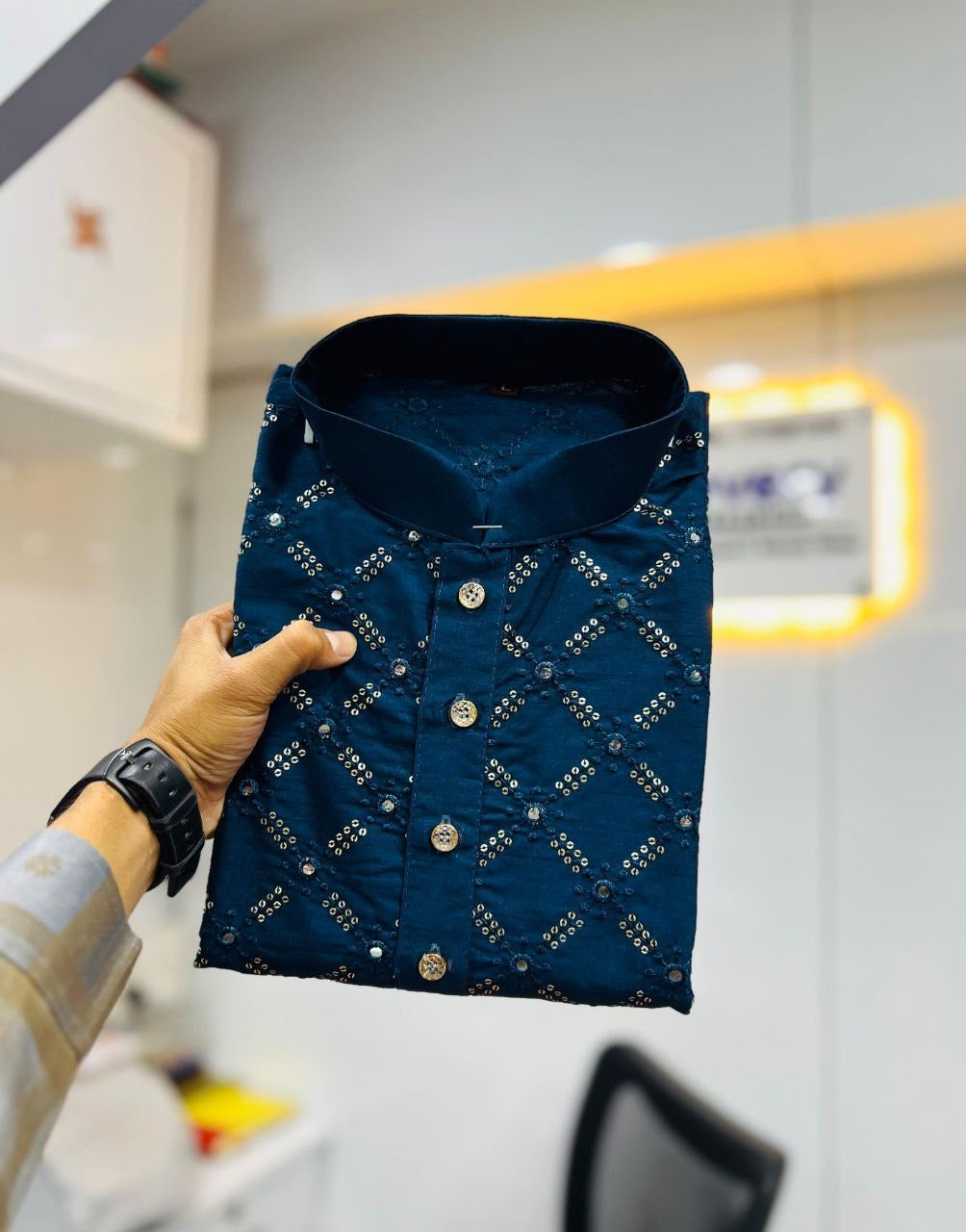 Men Mirror work Kurta with Pants - HOUSE OF KURTAS
