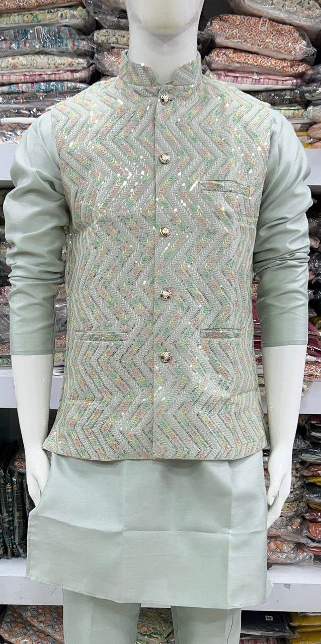 EMBROIDERED JACKET KURTA WITH PANTS