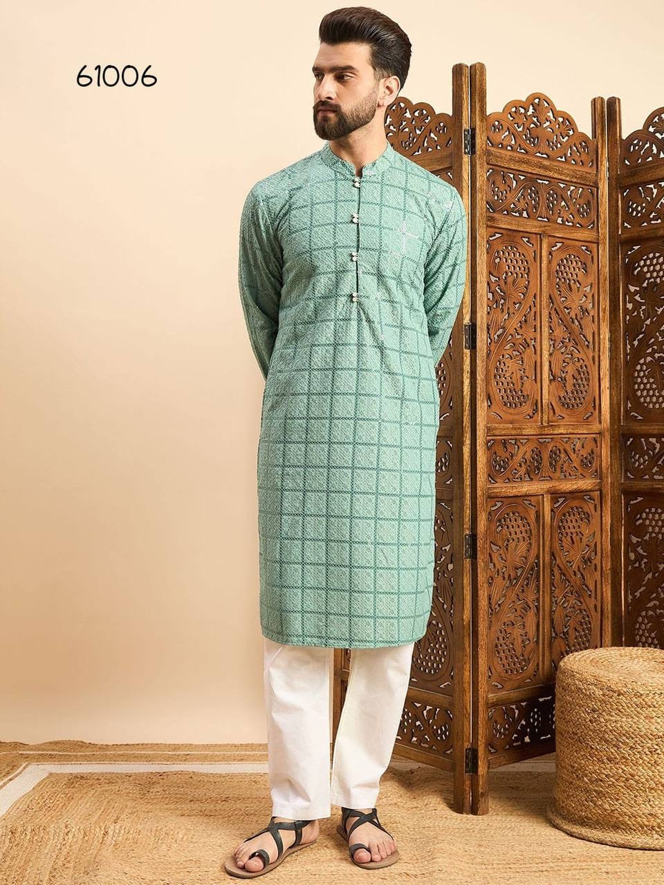 Sea Green Embroidered Straight Kurta for Festive Season