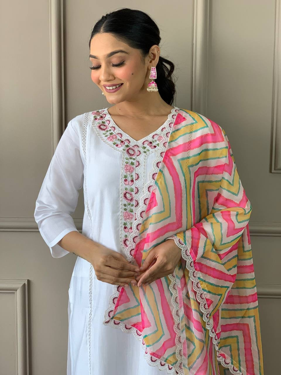 Chanderi Kurti Set with Dupatta