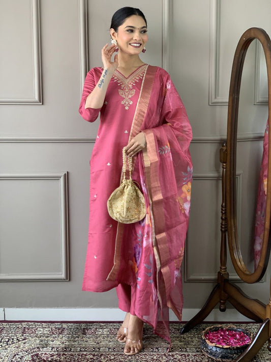 Pink Kurti with Dupatta & Pants Set