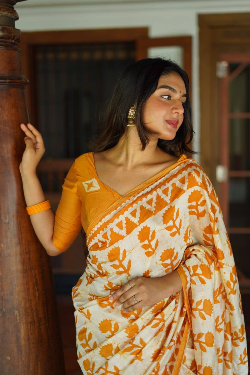 Chanderi Cotton Saree with Block Prints