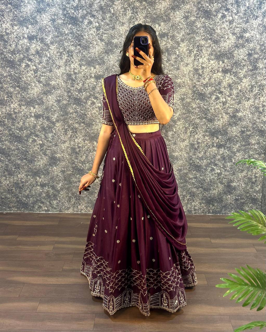 Silk Lehenga with Elegant Embroidery Work