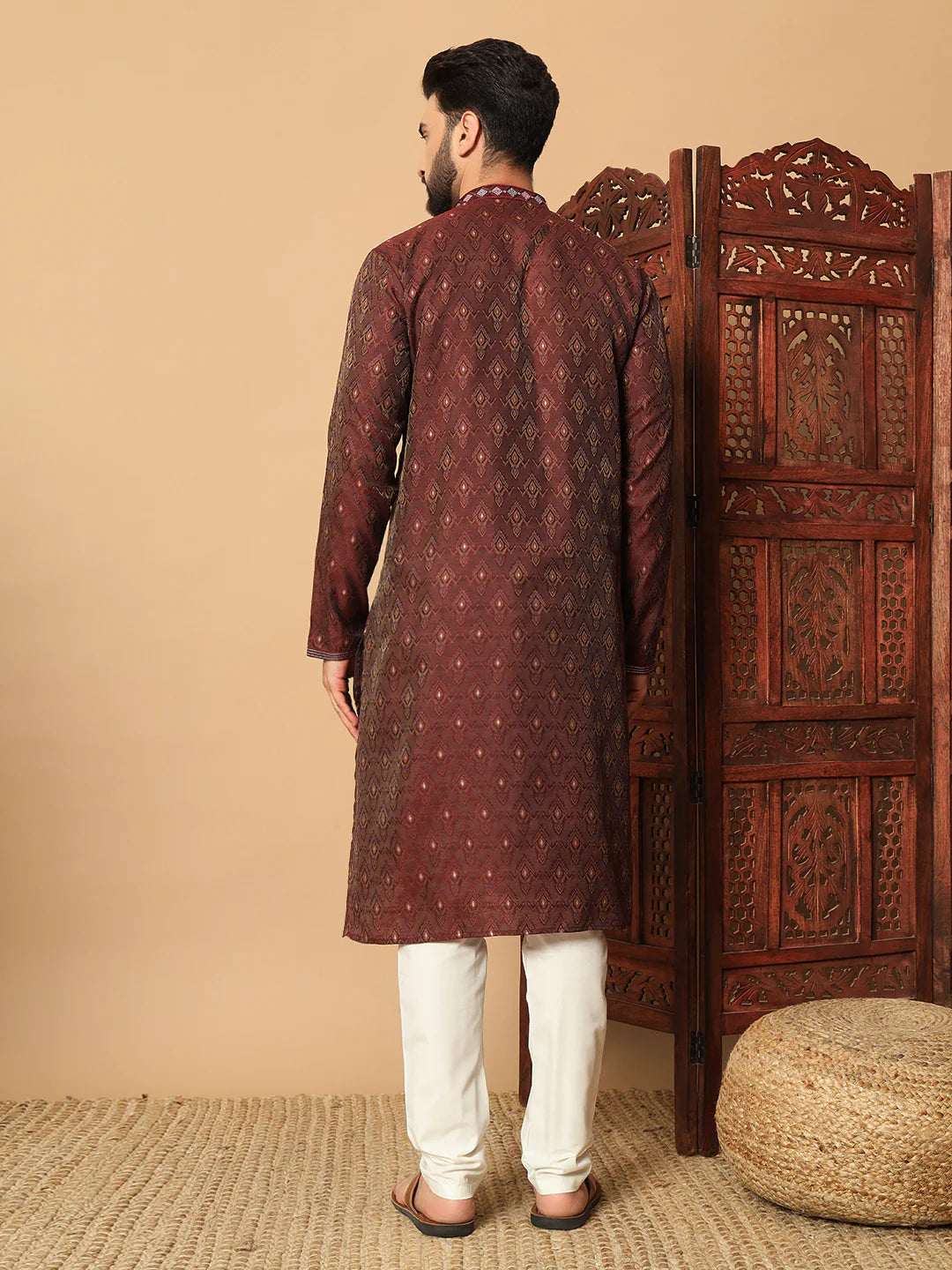 Maroon Jacquard Designer Kurta with Pants