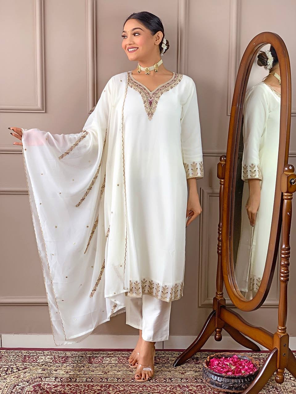 White Georgette Kurti Set ✨