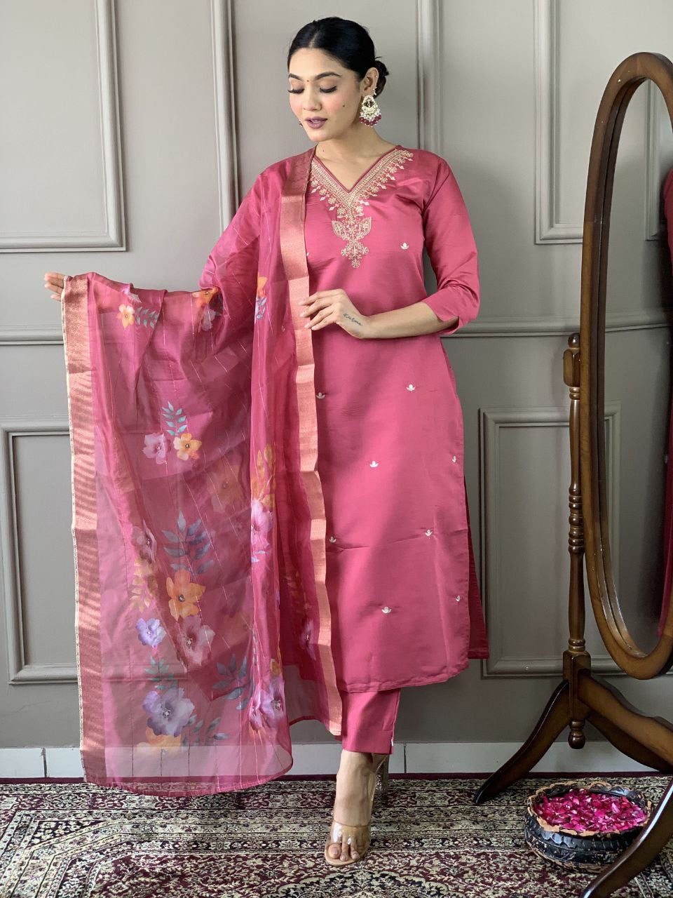 Pink Kurti with Dupatta & Pants Set