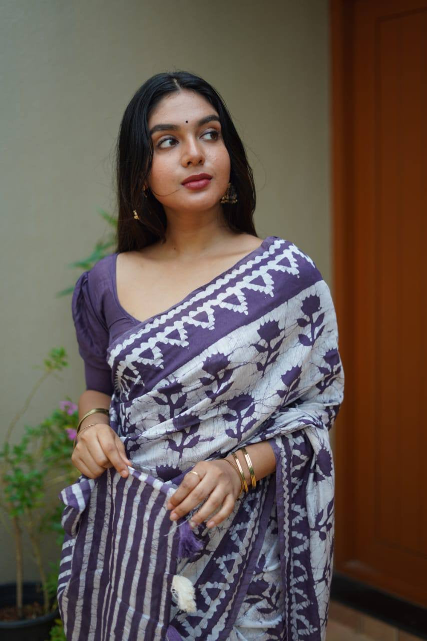 Chanderi Cotton Saree with Block Prints