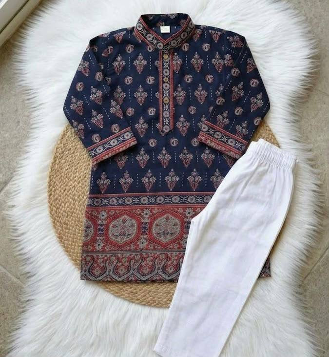 Boys’ Paisley Border Printed Kurta & Pants Set