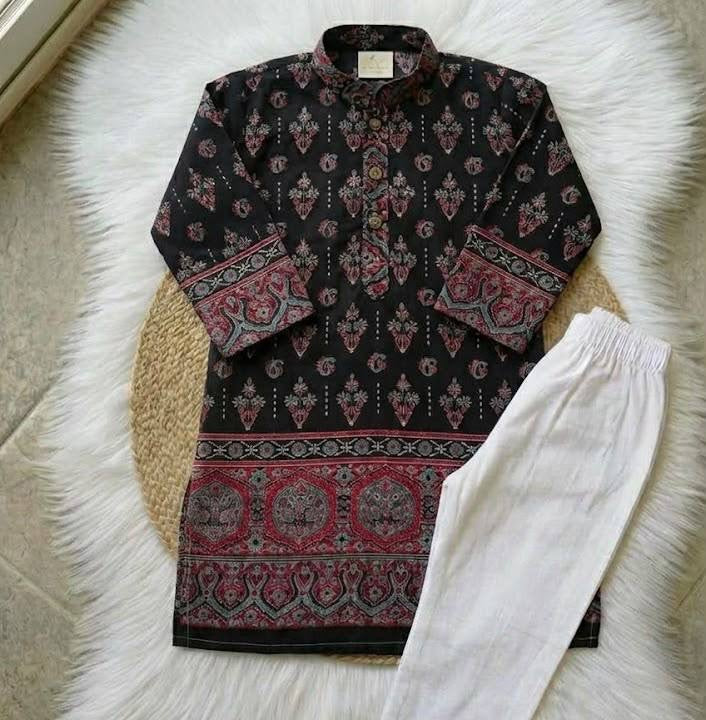 Boys’ Paisley Border Printed Kurta & Pants Set