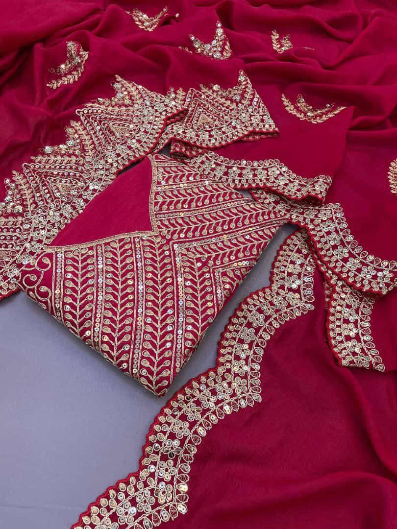 Ruby Red Soft Vichitra Saree