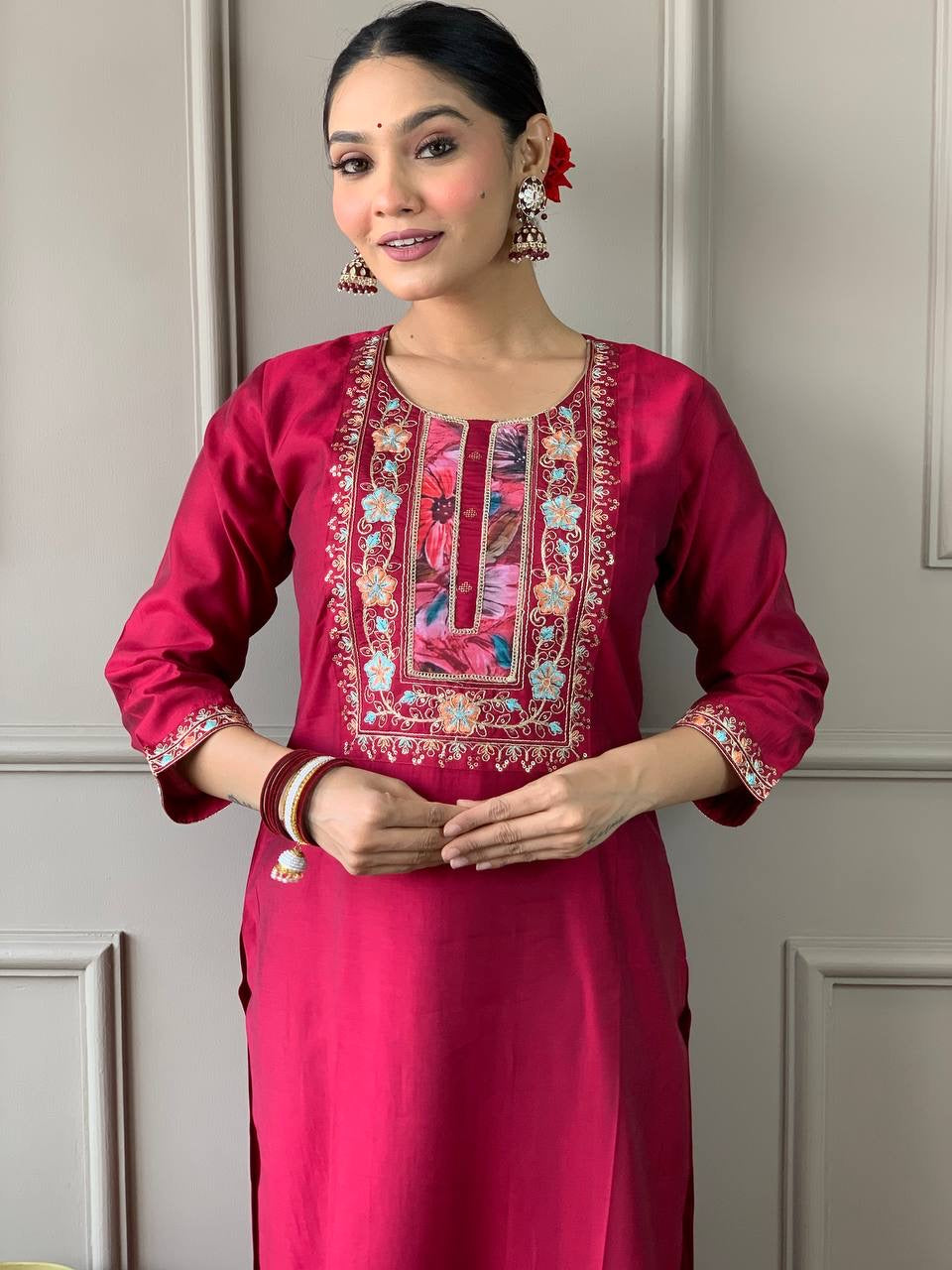 Women Embroidered Readymade Kurti Suit