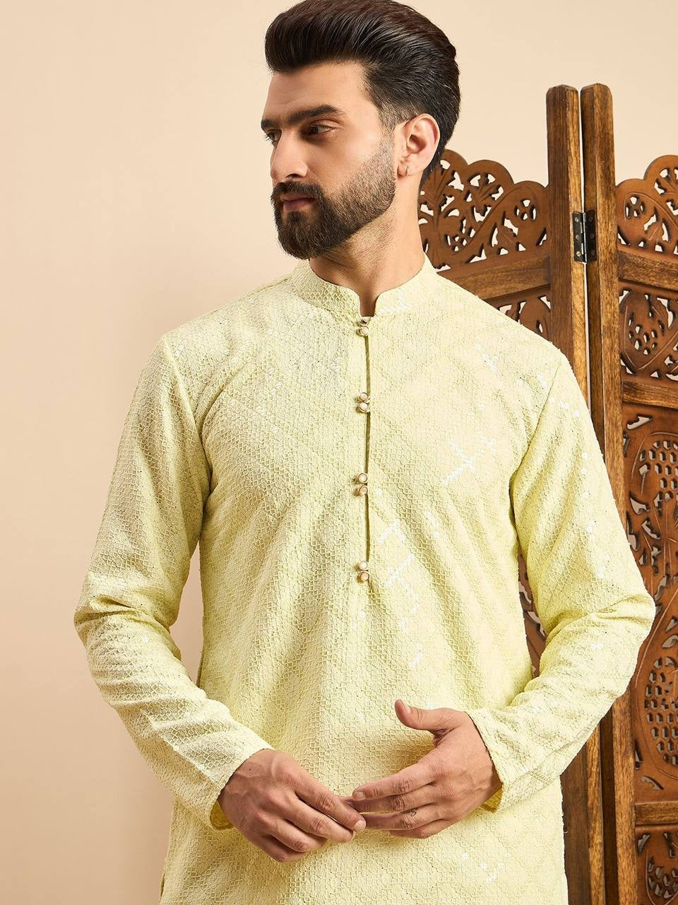 Ethnic Wear Yellow Embroidered Kurta