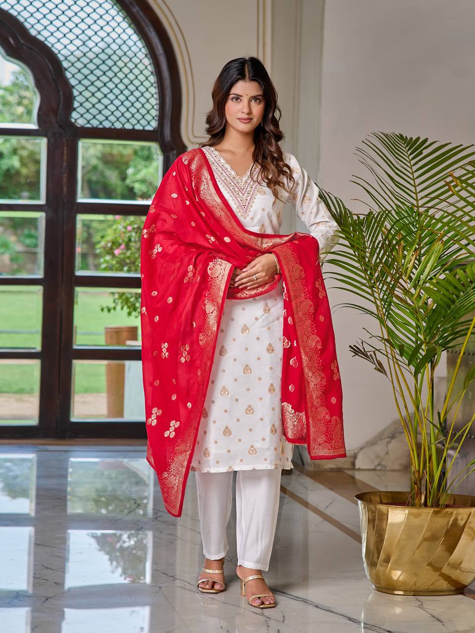 Floral Embroidered Kurti with Dupatta