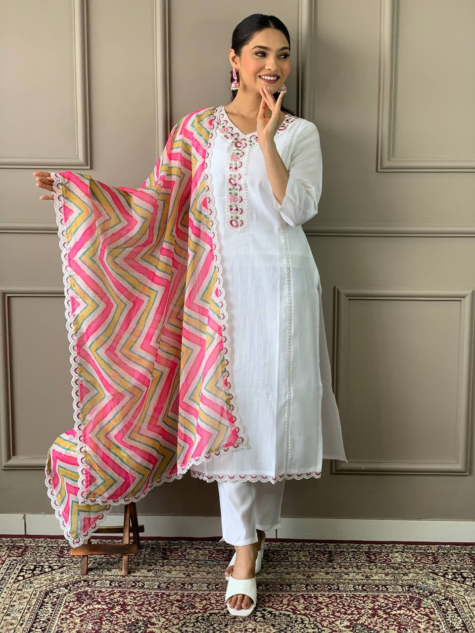 Chanderi Kurti Set with Dupatta