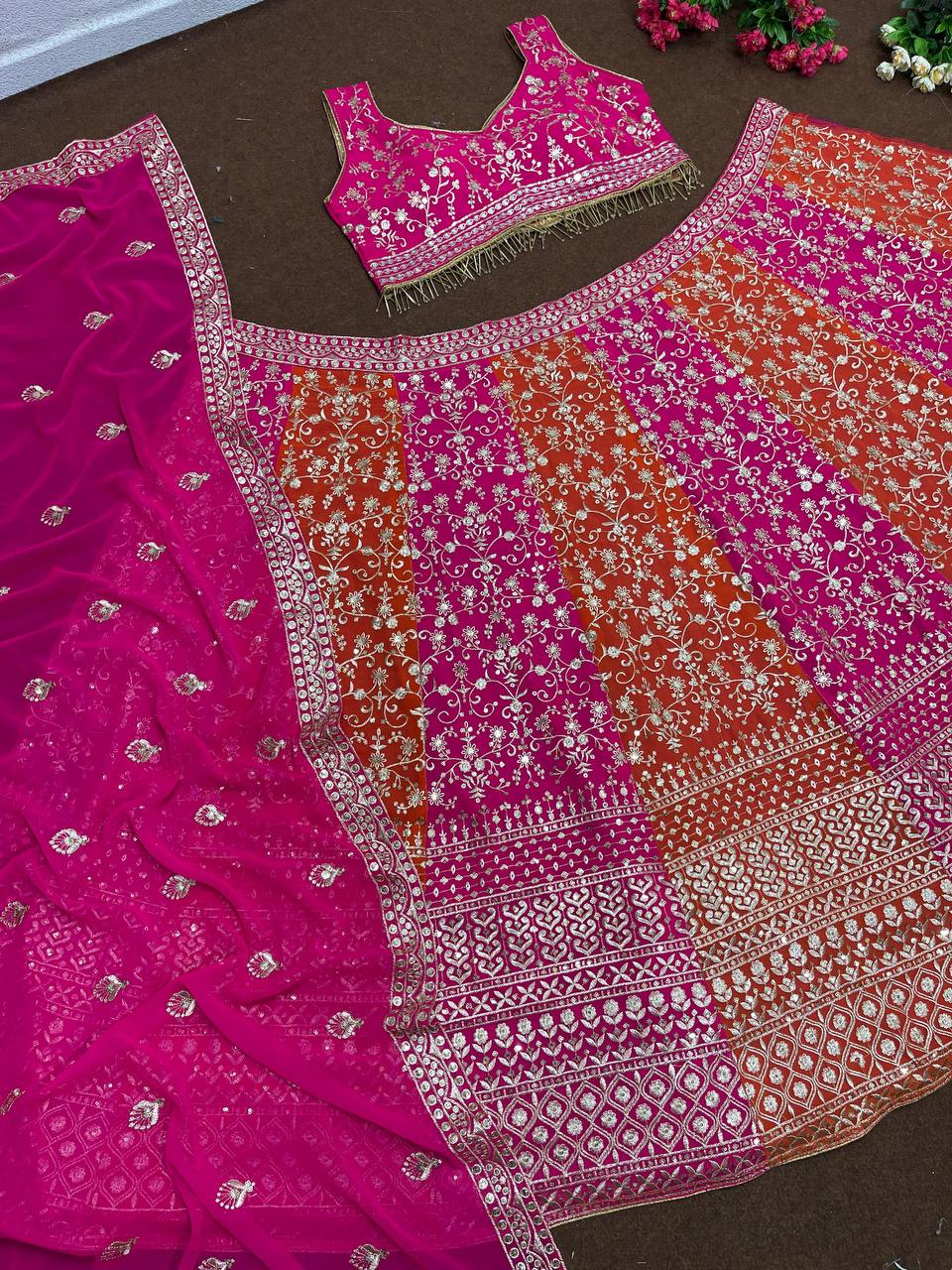 Pink Faux Georgette Lehenga set