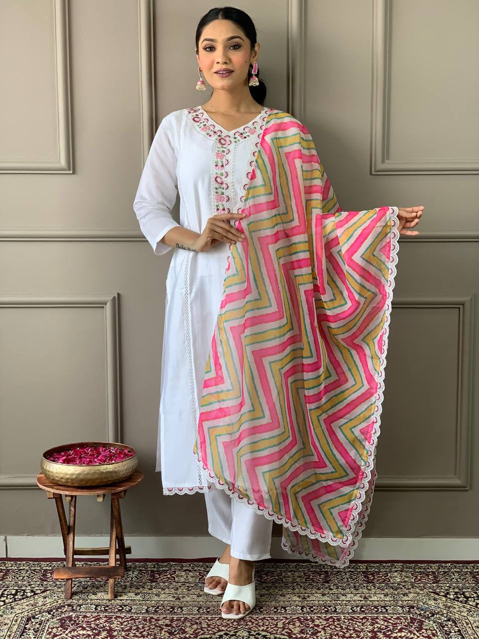 Chanderi Kurti Set with Dupatta