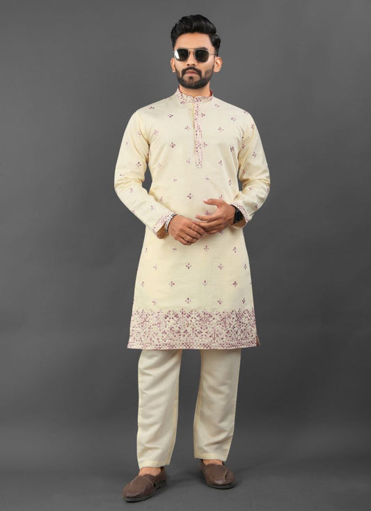 Cream Hridaan Embroidered Kurta Set