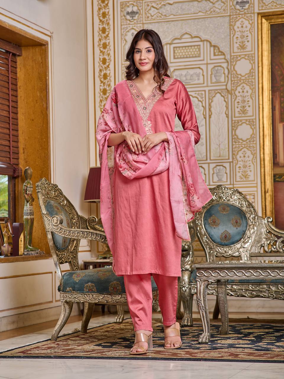 Pink Color Readymade Kurti Set