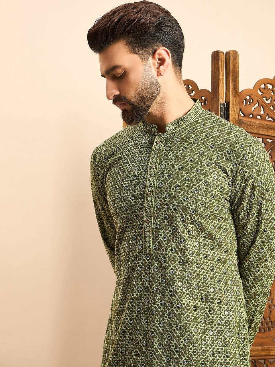 Green Embroidered Ethnic Wear  Kurta