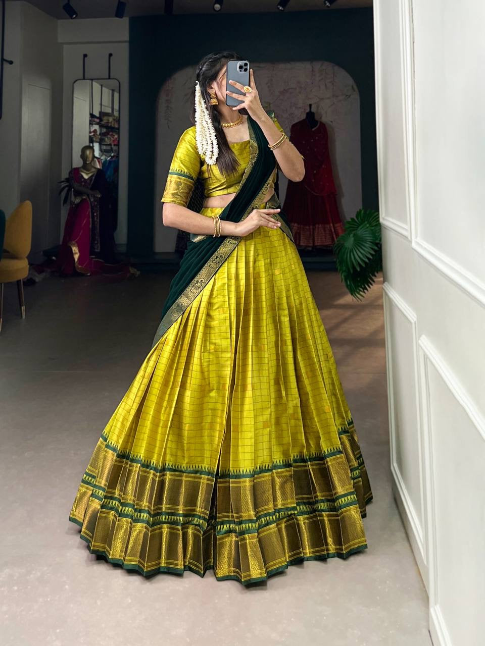 Half Saree Lehenga Set in Green