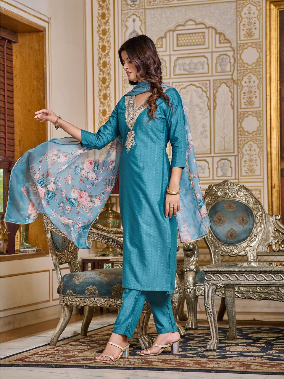 MYRA Blue Viscose Kurta Set