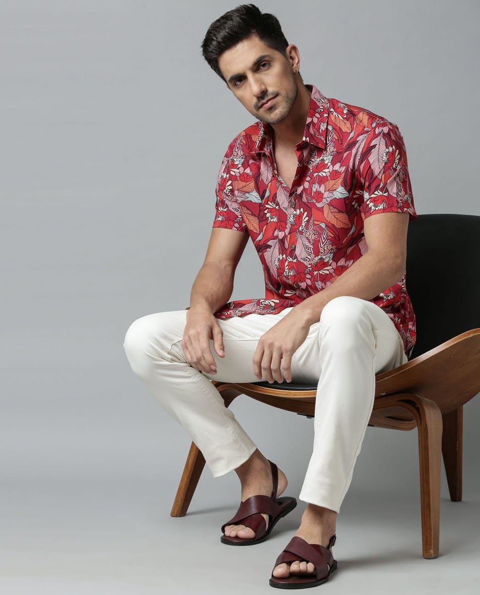 Men Short Sleeve Shirt- Floral Print