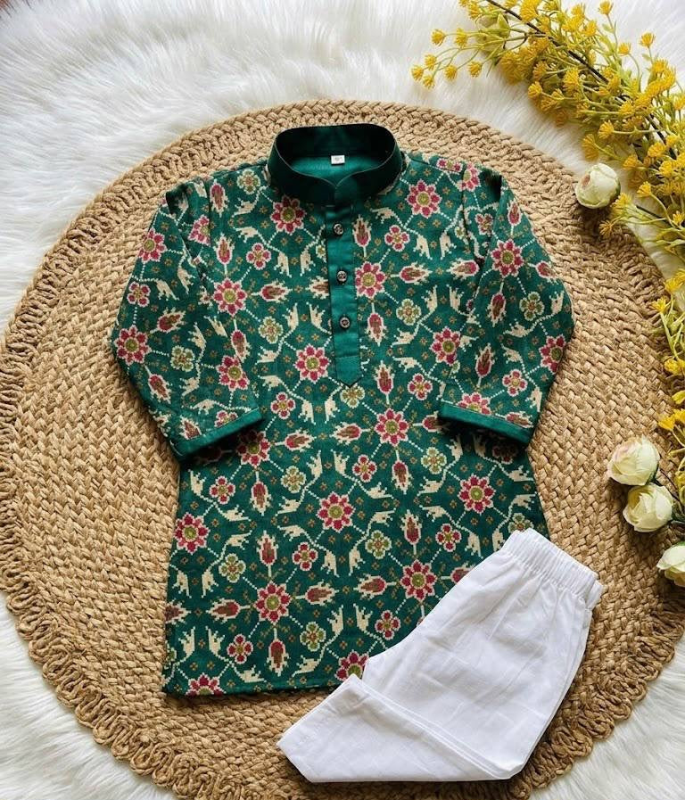 Boys’ Floral Printed Georgette Kurta & Pants Set