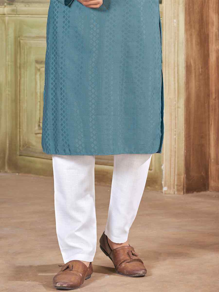 Anantam Greyish Blue Pure Viscose Embroidered Kurta Set