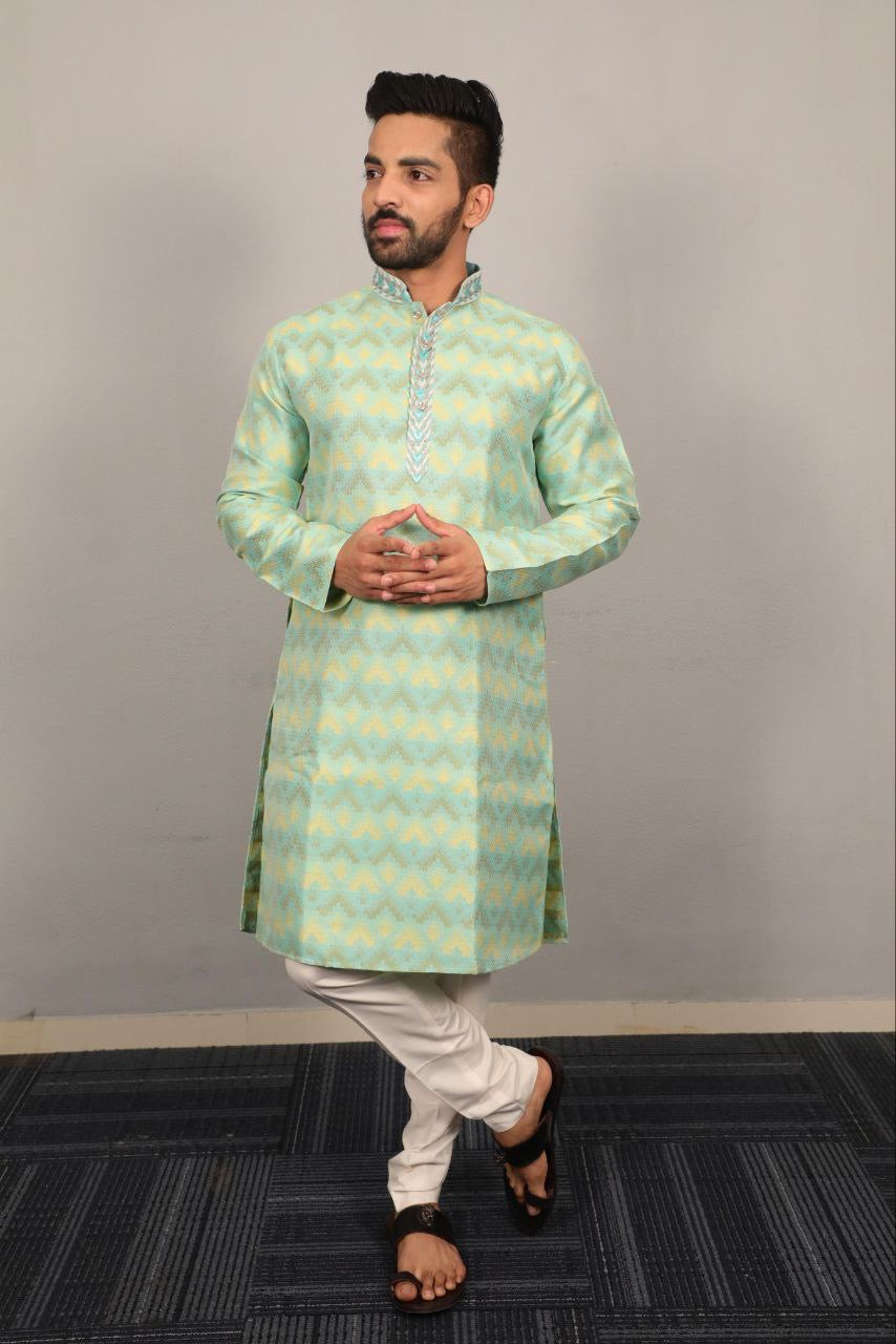 Ishaan Men’s Soft Jacquard Silk Kurta with Pants