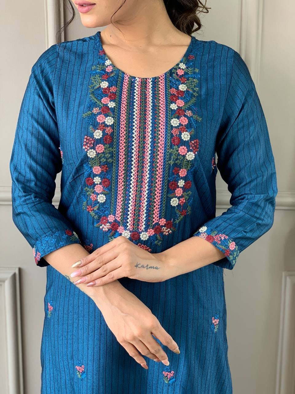 Blue Ready Made Kurti with Pants & Dupatta