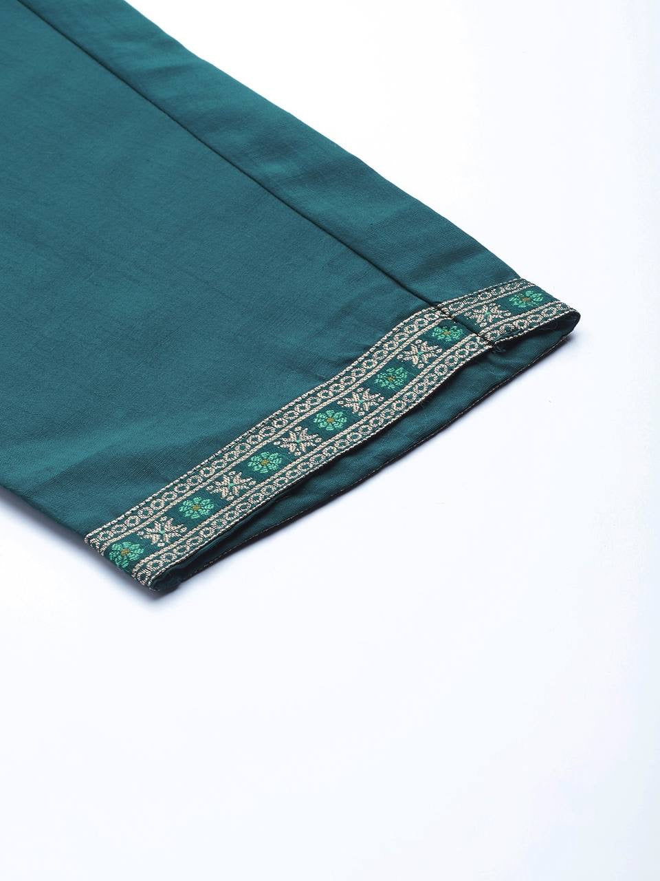 Teal Women Kurti & Pants with Dupatta Set