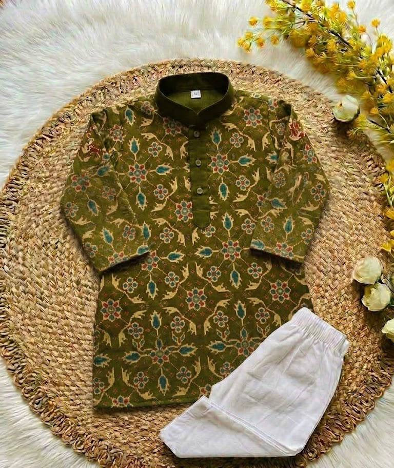 Boys’ Floral Printed Georgette Kurta & Pants Set
