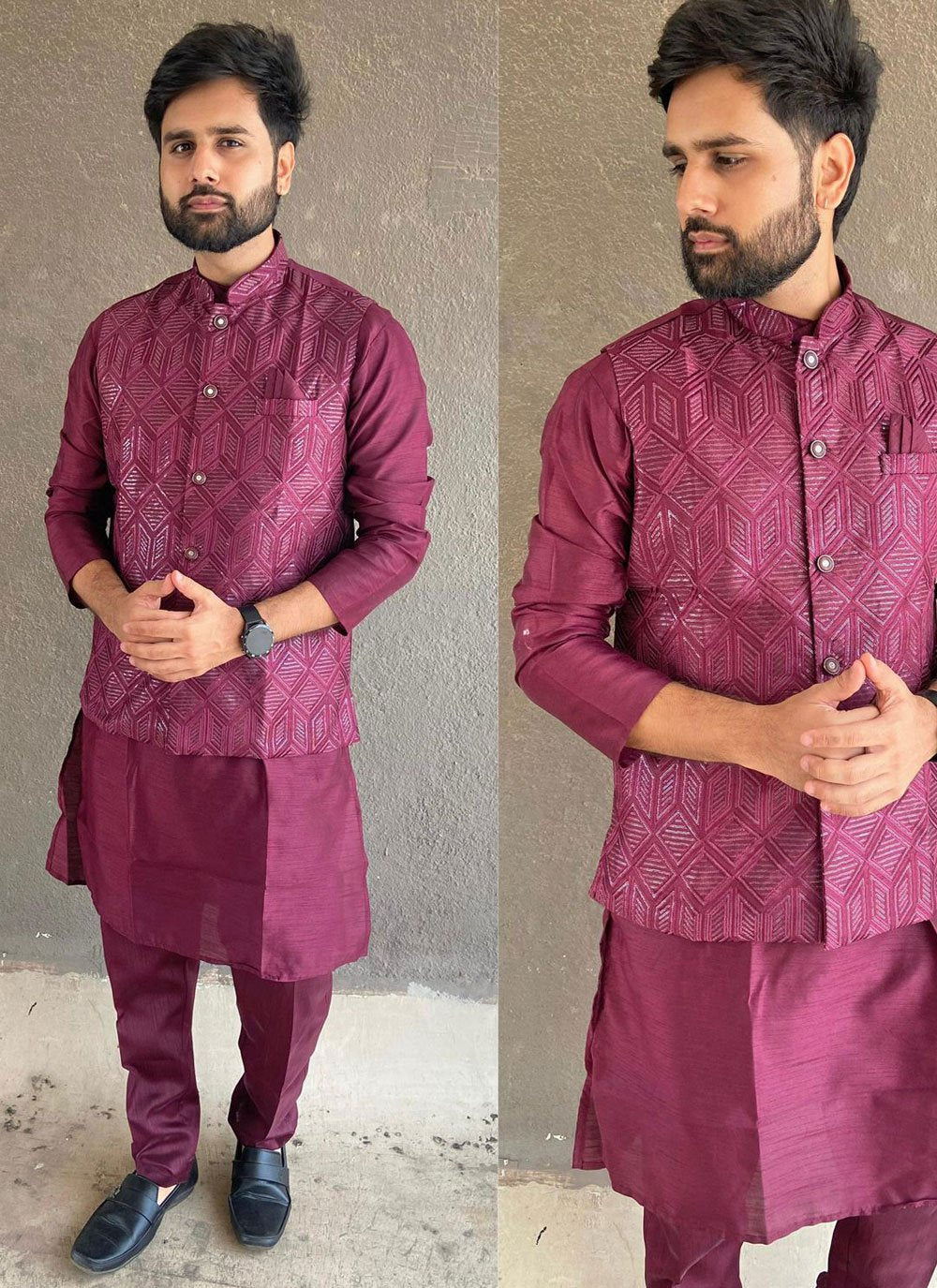 Banglori Silk Kurta Pants With Nehru