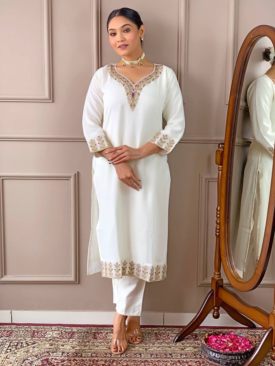 White Georgette Kurti Set ✨